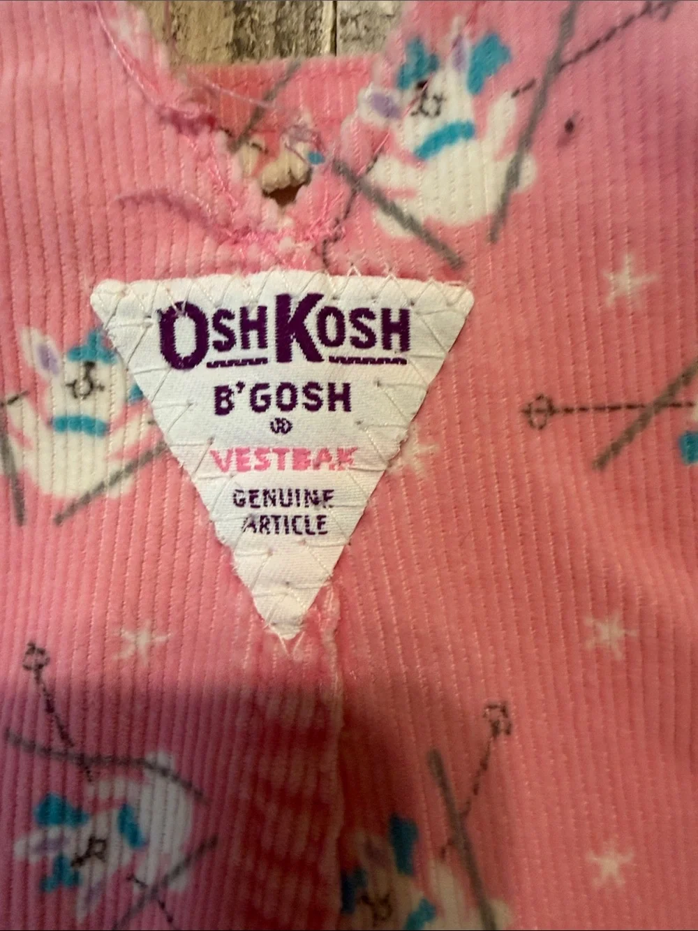 Vtg 90’s OshKosh B'gosh Pink Floral Corduroy Overalls Skiing Bunny size 4T